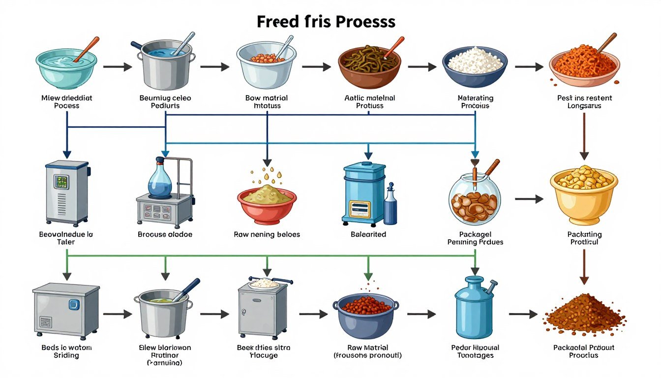 Fish feed production process flow diagram