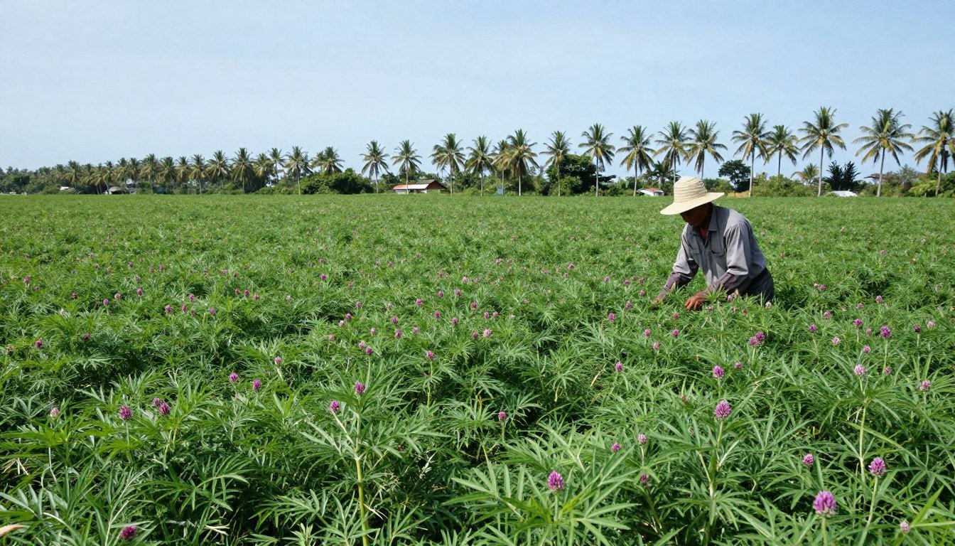 Fresh alfalfa field ready for harvest in tropical climate
