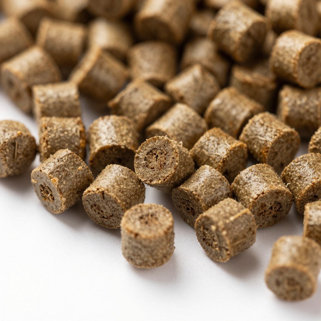 Fresh high-quality feed pellets with visible ingredient texture
