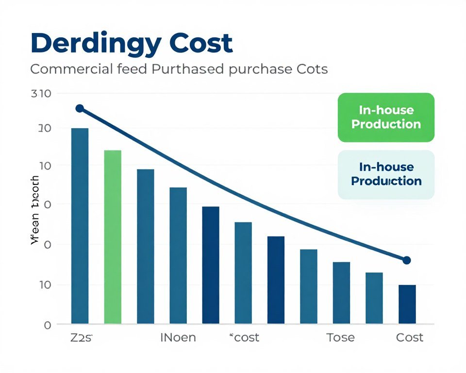 Graph showing cost comparison between purchased feed and self-produced feed over time Graph showing cost comparison between purchased feed and self-produced feed over time