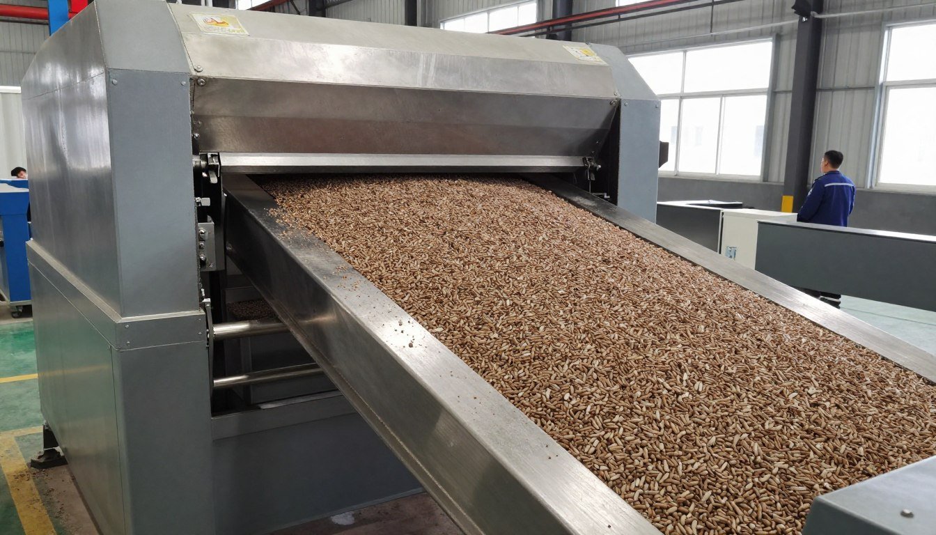 Industrial fish feed pellet extruder machine in operation