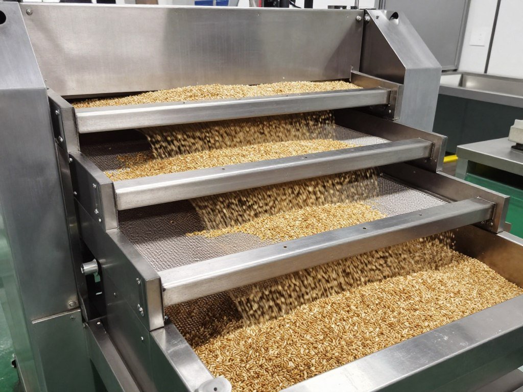 Industrial grain cleaning and screening machine with multiple deck layers Industrial grain cleaning and screening machine with multiple deck layers