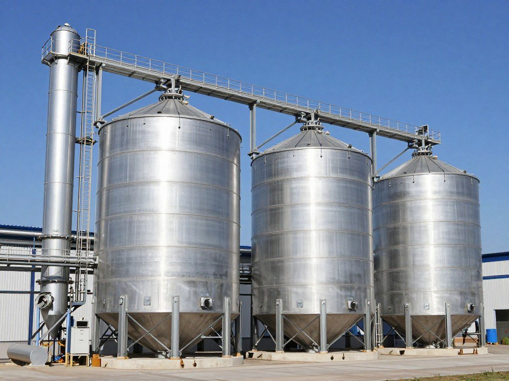 Industrial grain storage silos for feed production