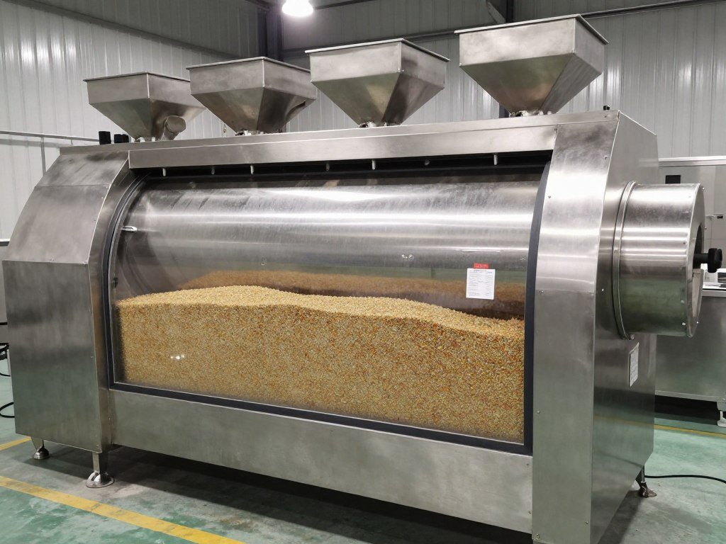 Industrial mixer blending multiple feed ingredients