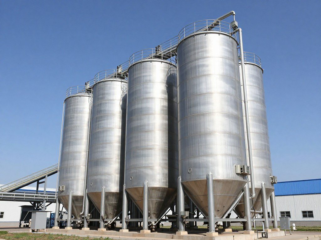Industrial storage silos for aquatic feed raw materials