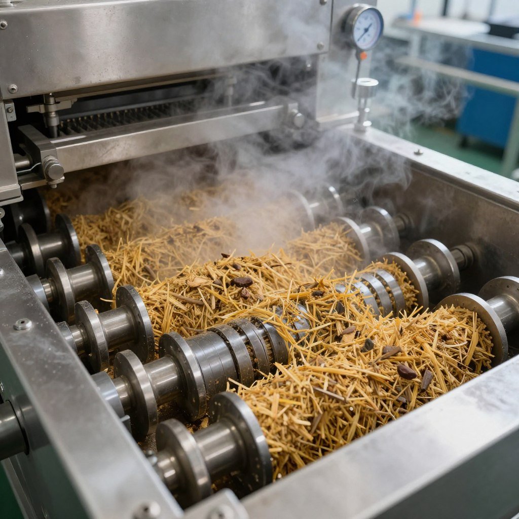 Internal view of multi-stage conditioning chamber with steam injection ports