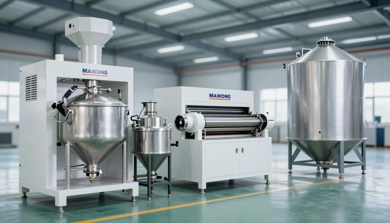 Key aqua feed production equipment components laid out showing major machinery