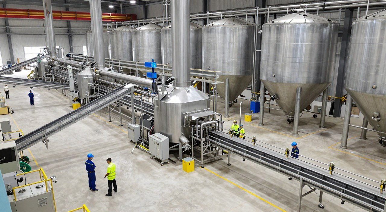 Large industrial aqua feed production facility with multiple production lines