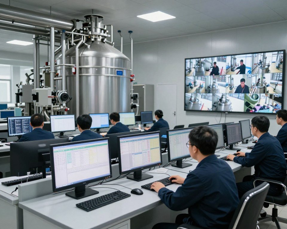 Large-scale Vietnamese fish feed production facility control room