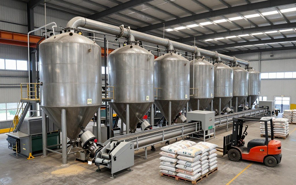 Large-scale livestock feed production facility