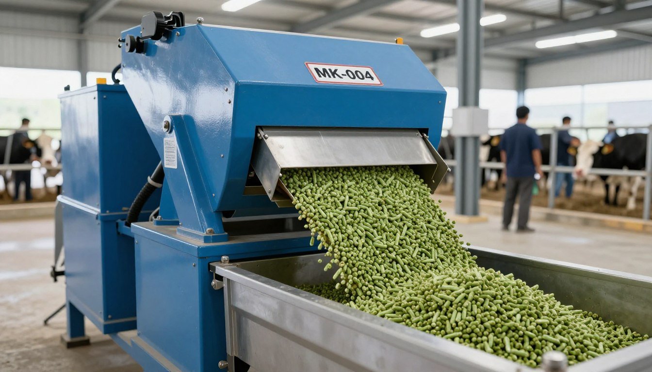 MAIKONG cattle feed pellet machine MK-004 processing cattle feed in a Philippine farm setting