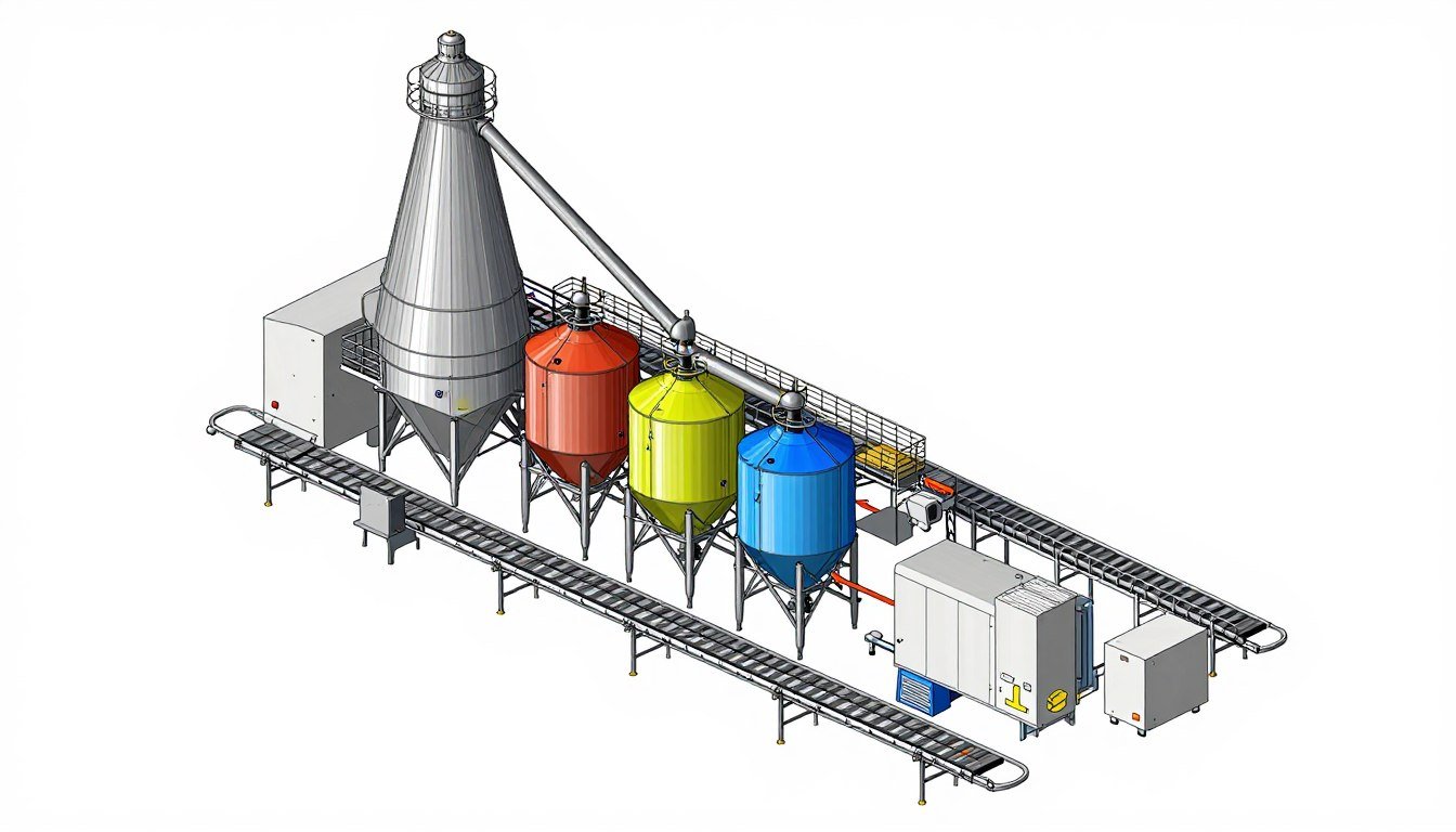 MAIKONG complete feed production line layout showing all processing stages