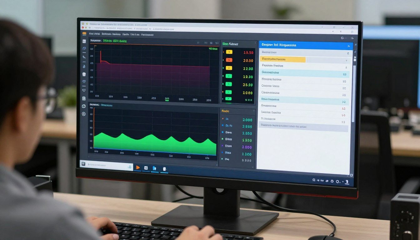 MAIKONG feed mill control software interface showing multi-language support and monitoring systems