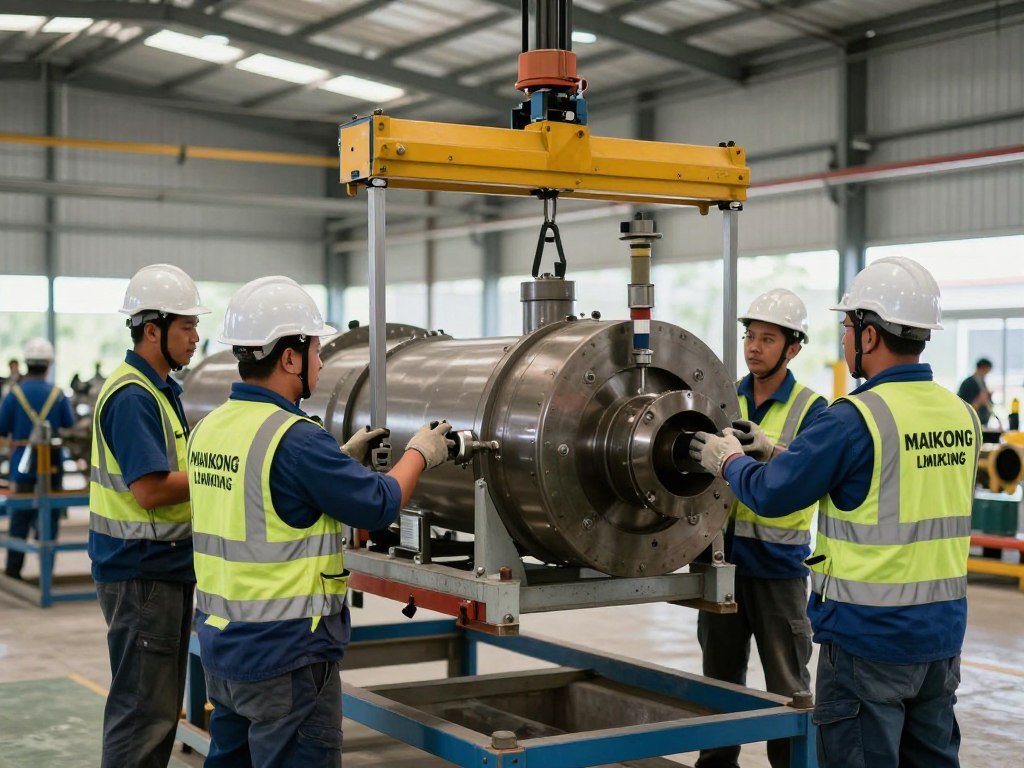 MAIKONG installation team setting up feed pellet production line equipment MAIKONG installation team setting up feed pellet production line equipment