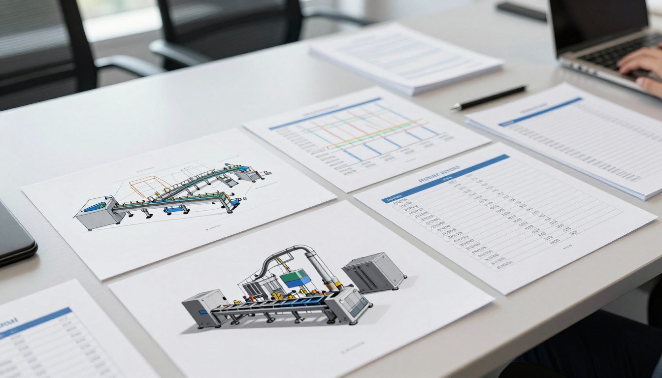 MAIKONG project proposal documents and technical drawings for feed production line