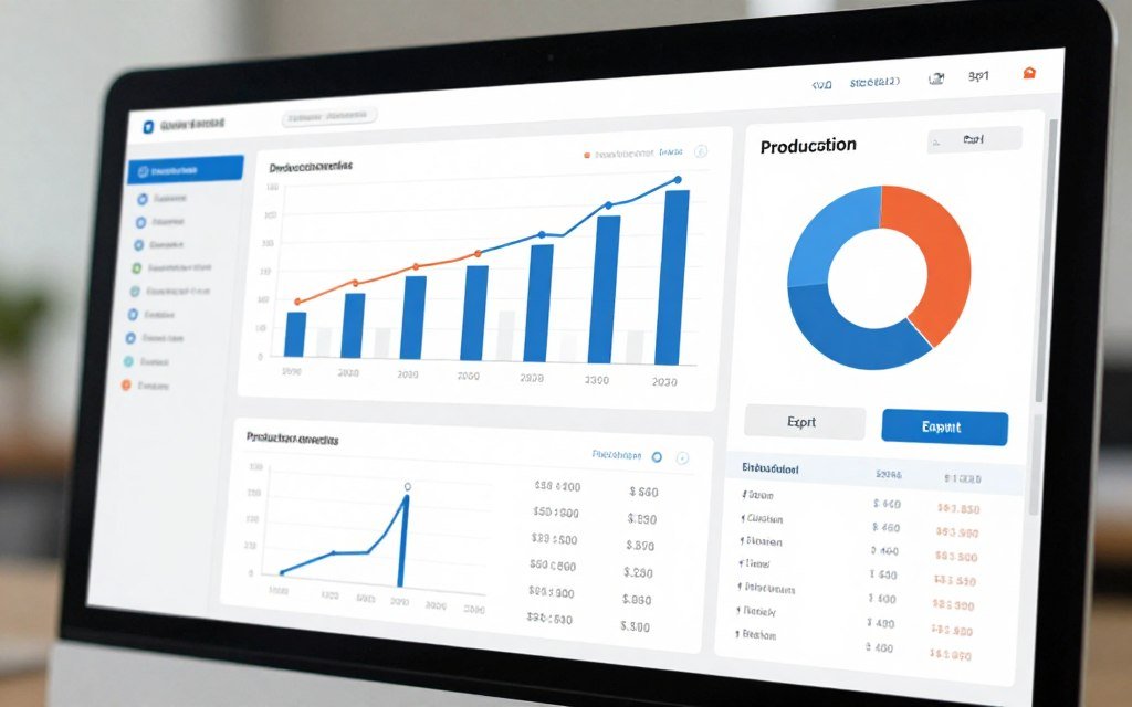 MAIKONG software reports and analytics screens showing production data and quality metrics