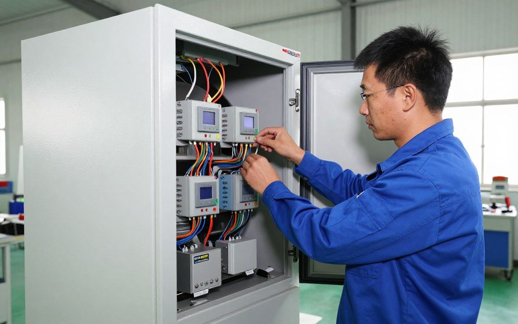 MAIKONG technician customizing pellet machine control panel