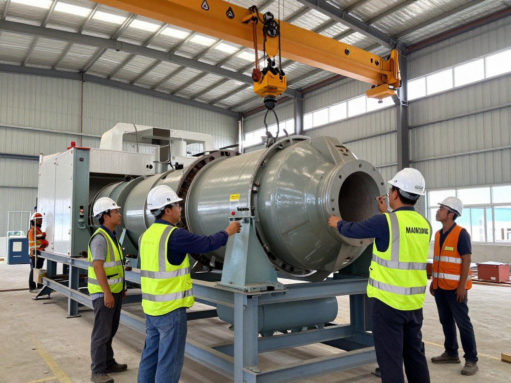 MAIKONG technicians installing fish feed production equipment in Philippines