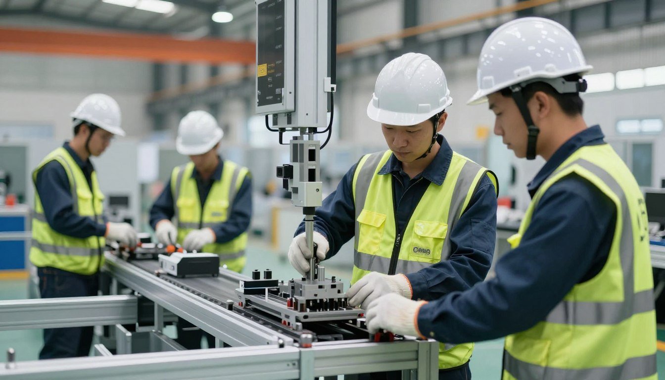 MAIKONG technicians installing production line equipment