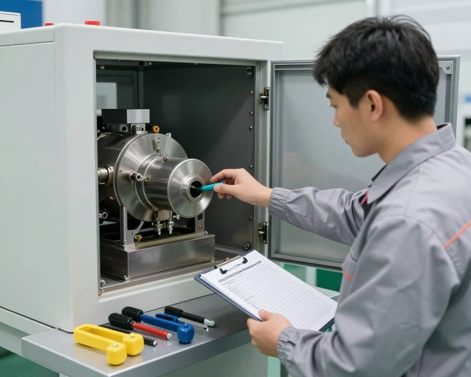 Maintenance technician servicing feed production equipment
