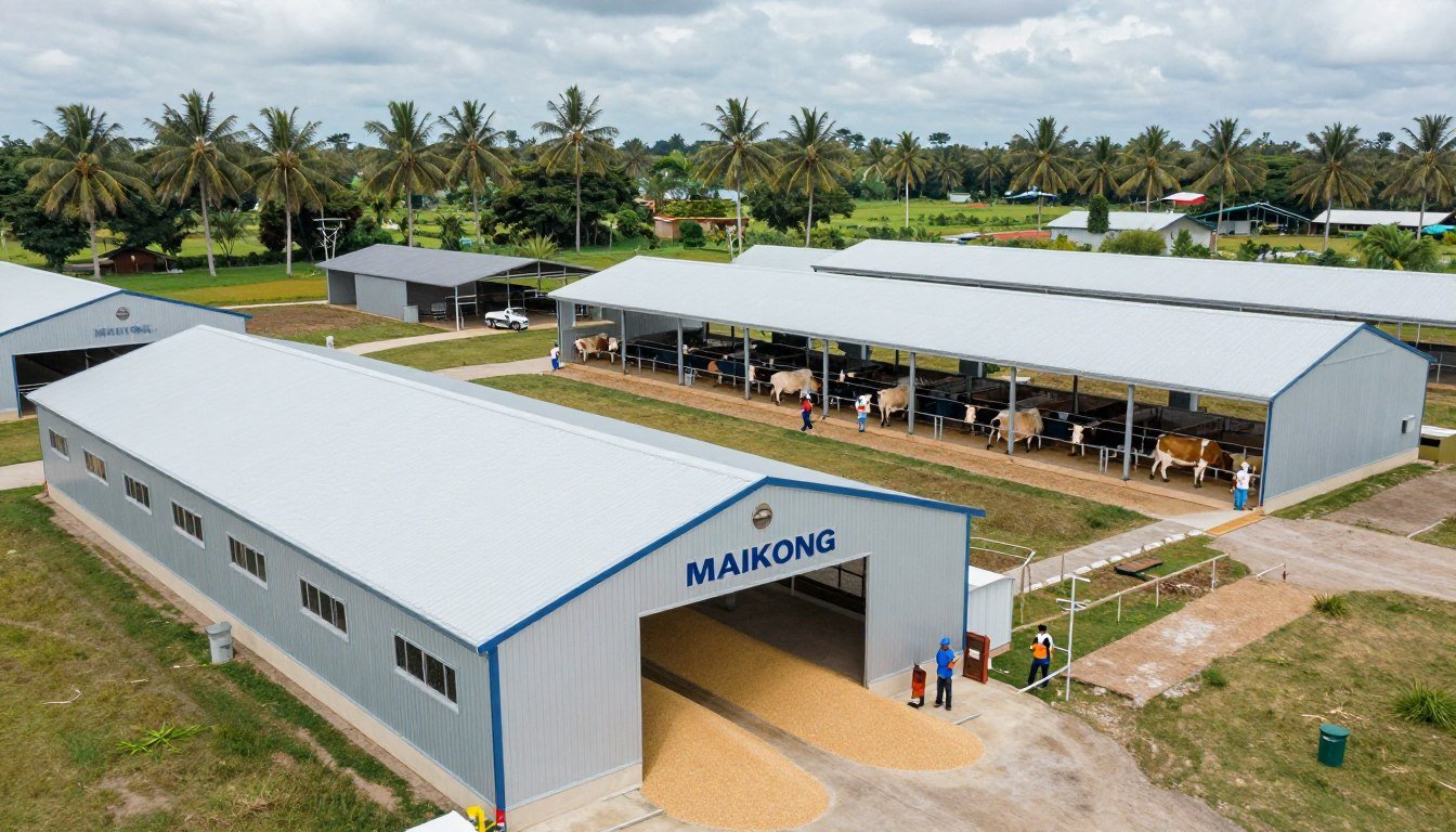 Modern Philippine farm with MAIKONG feed pellet production line in operation Modern Philippine farm with MAIKONG feed pellet production line in operation
