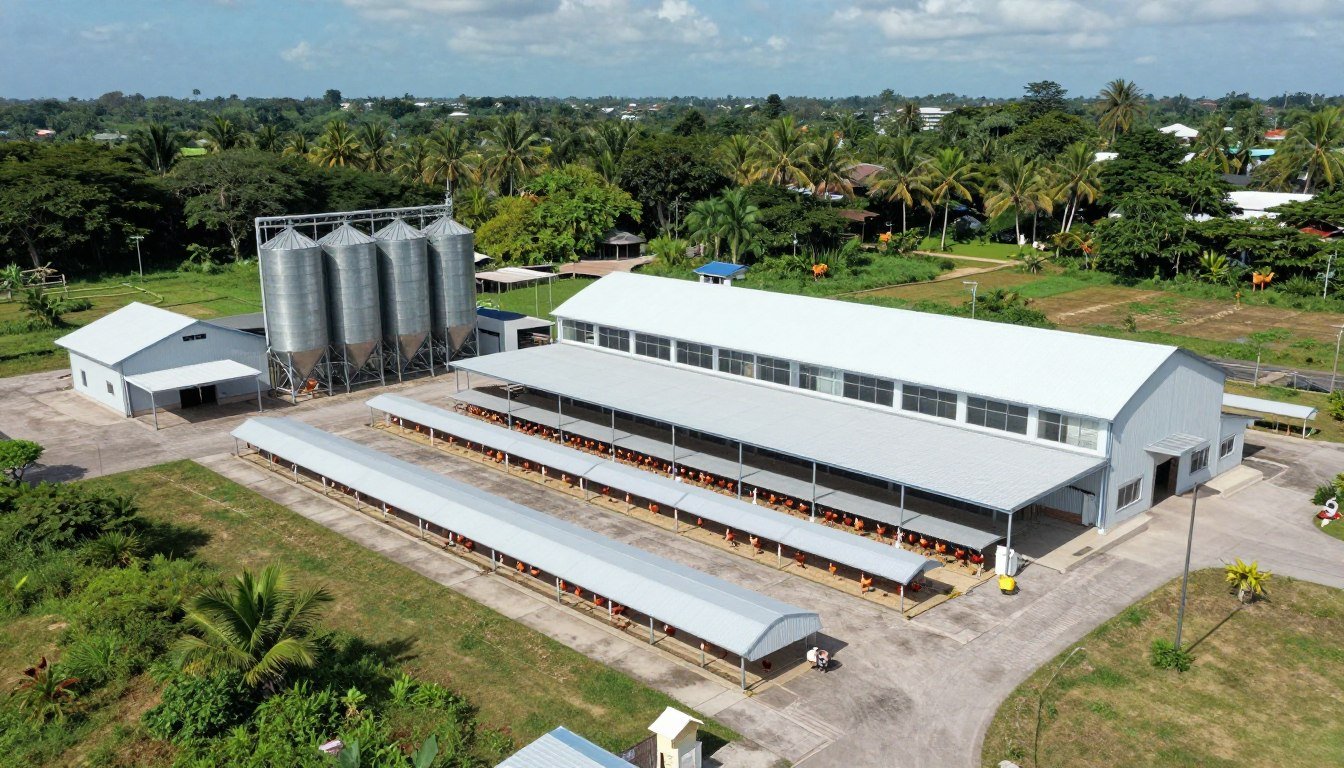 Modern poultry farm in Philippines with feed mill building Modern poultry farm in Philippines with feed mill building