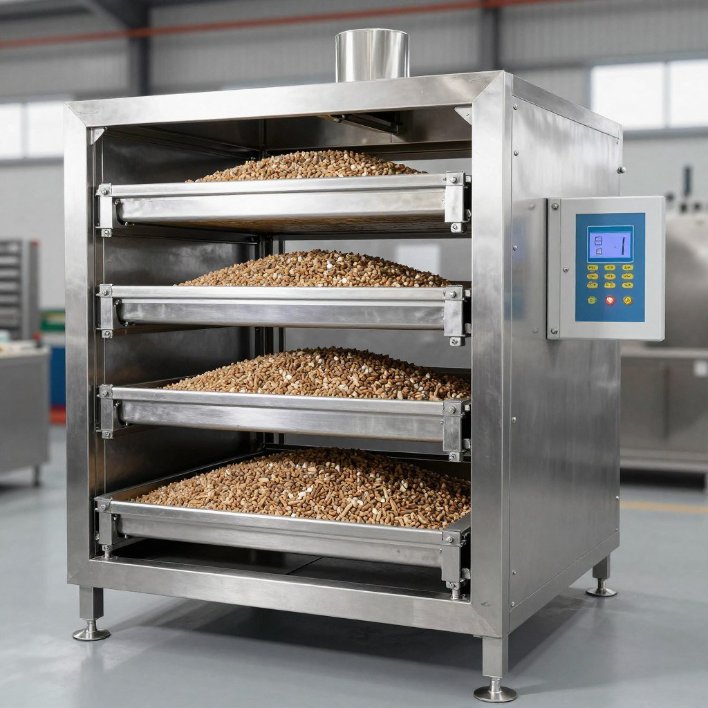 Multi-layer belt dryer for aqua feed moisture reduction