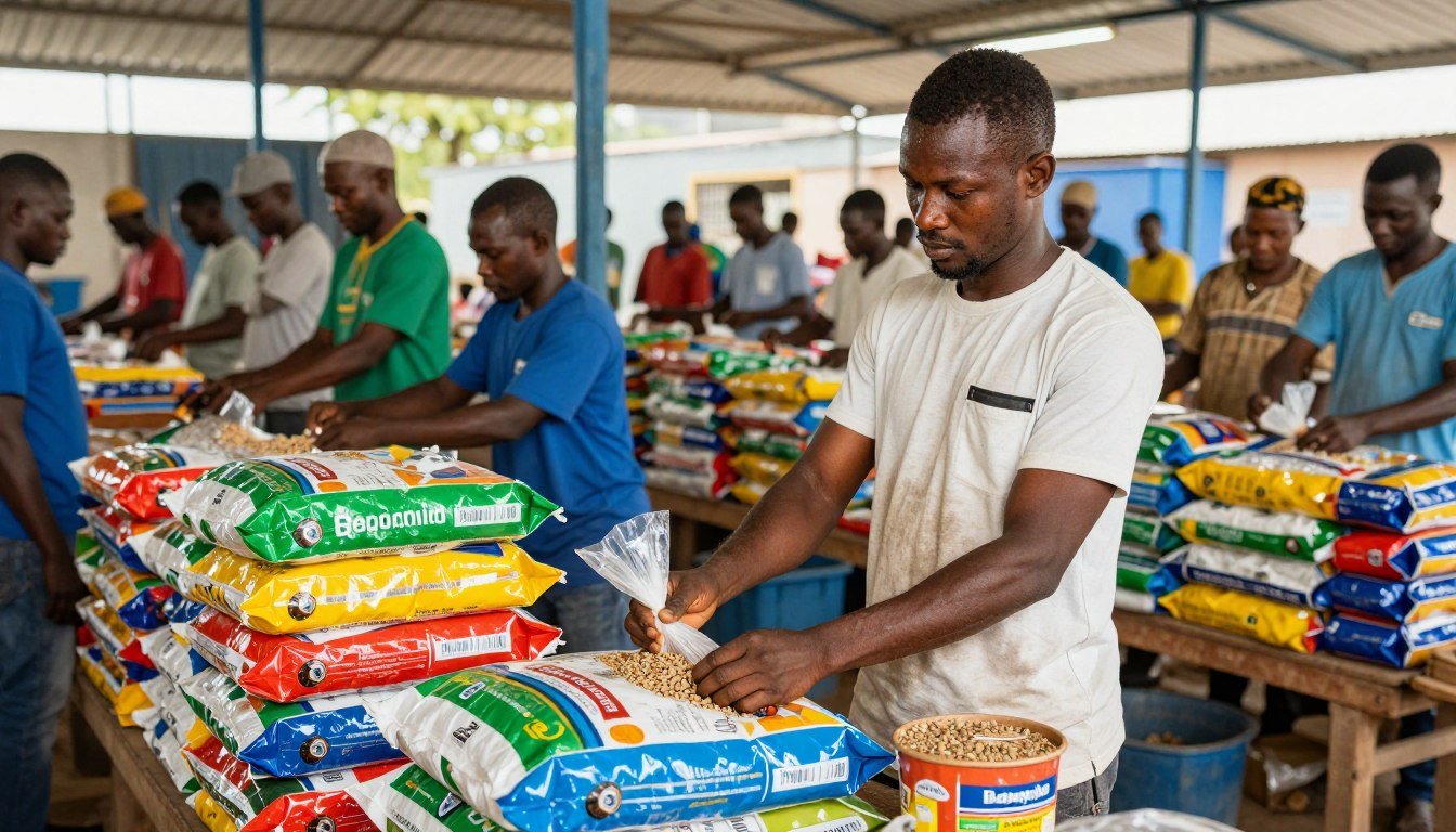 Nigerian fish feed production facility packaging area