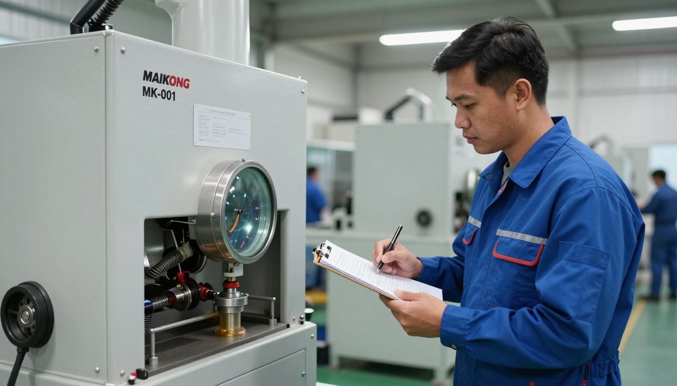 Operator conducting daily inspection of pellet machine components