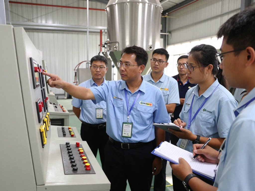 Operator training session at feed pellet production line