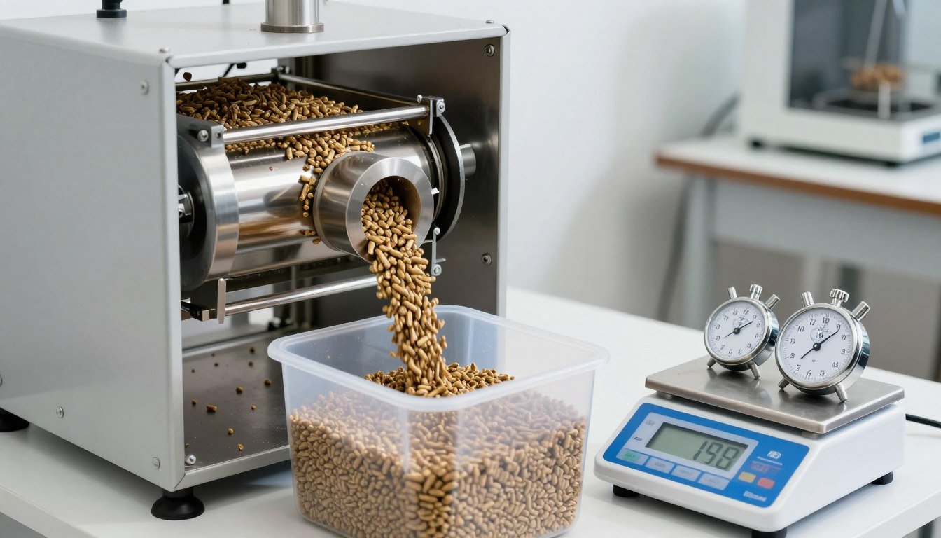Performance testing of manual pellet machine showing actual output