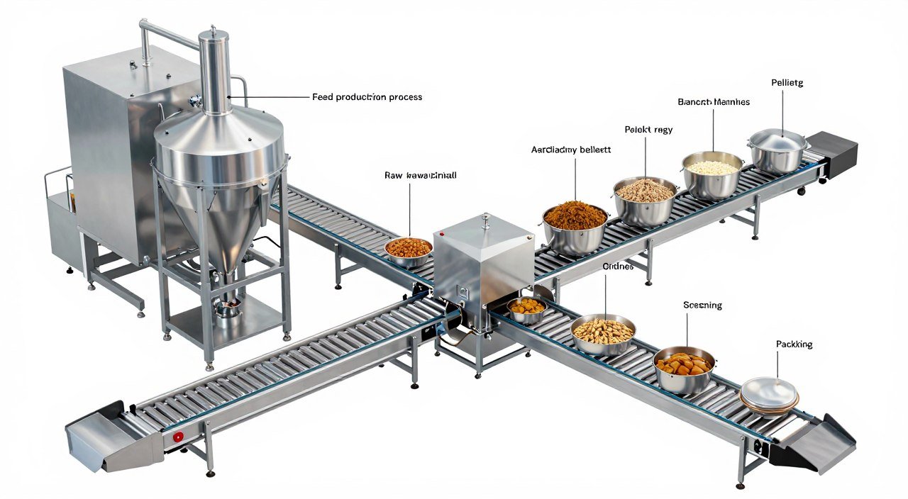 Poultry feed production process flow diagram