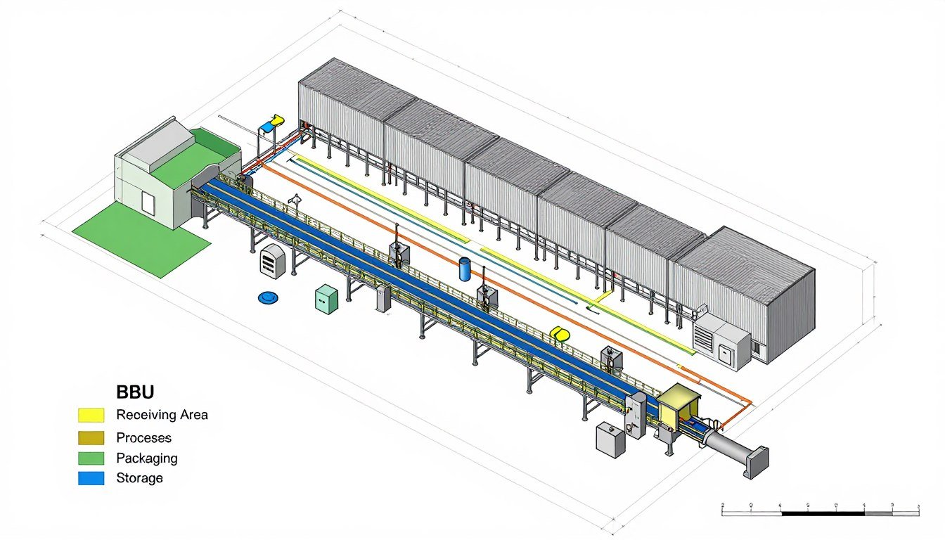 Prepared facility floor plan showing equipment layout and utility connection points