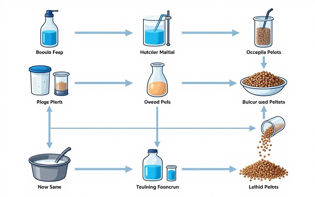 Process flow diagram showing fish feed production stages