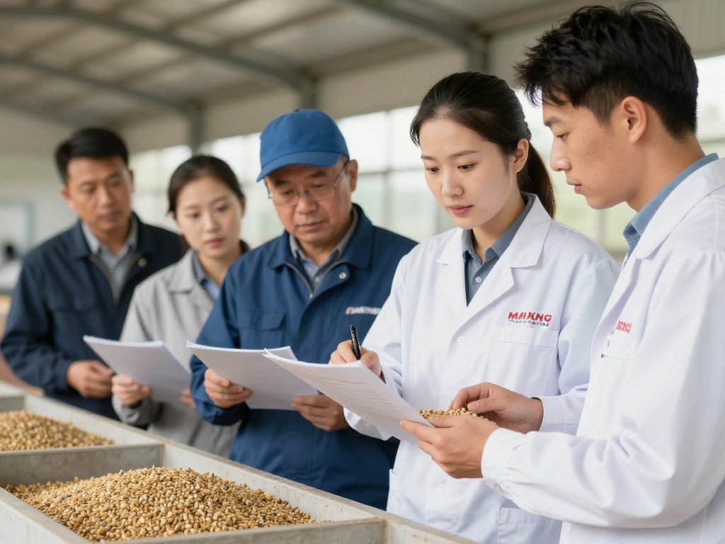 Production team reviewing quality control results