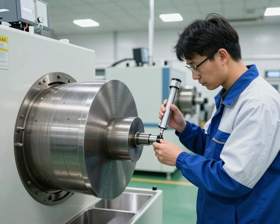 Quality control inspection of feed production equipment in factory Quality control inspection of feed production equipment in factory