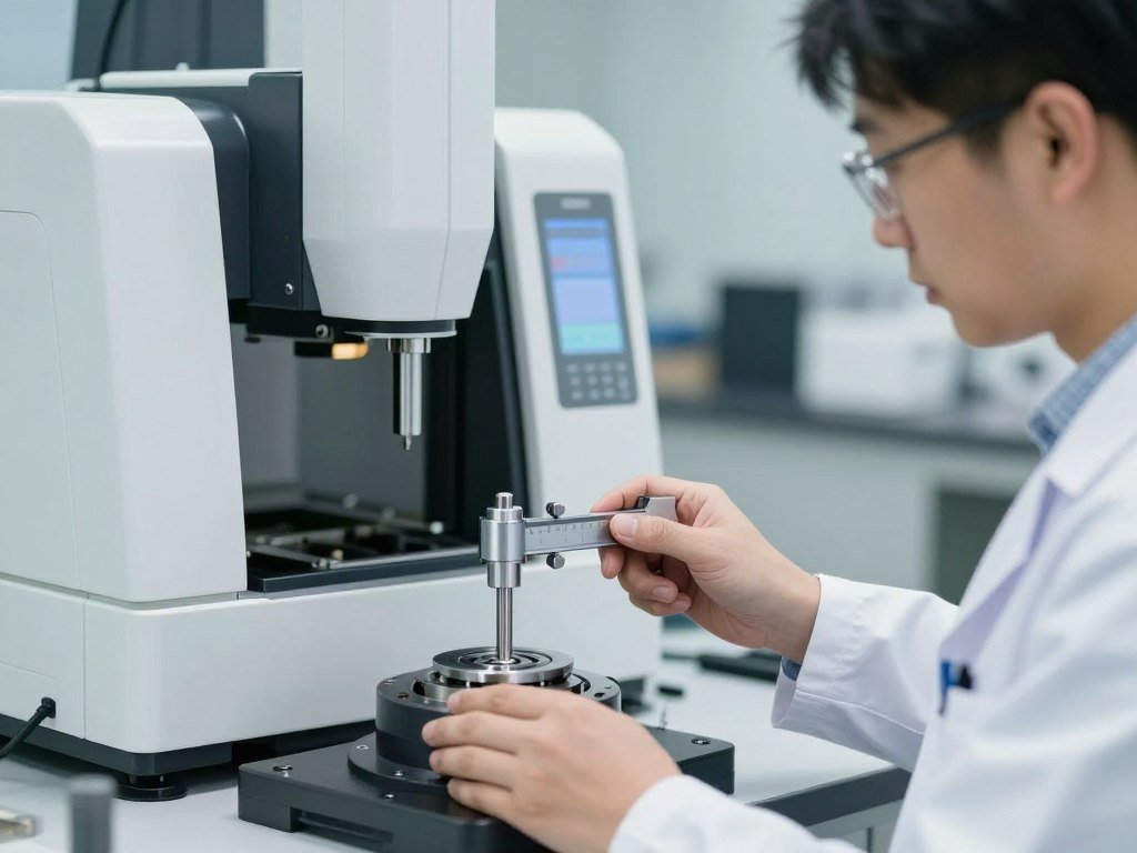 Quality inspector testing pellet machine components