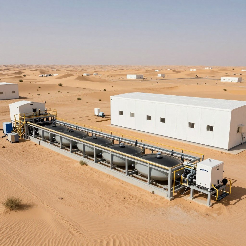 Shrimp feed facility in Saudi Arabia desert environment