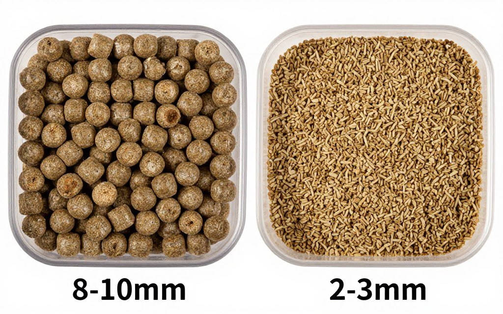 Side-by-side comparison of cattle feed pellets and poultry feed pellets
