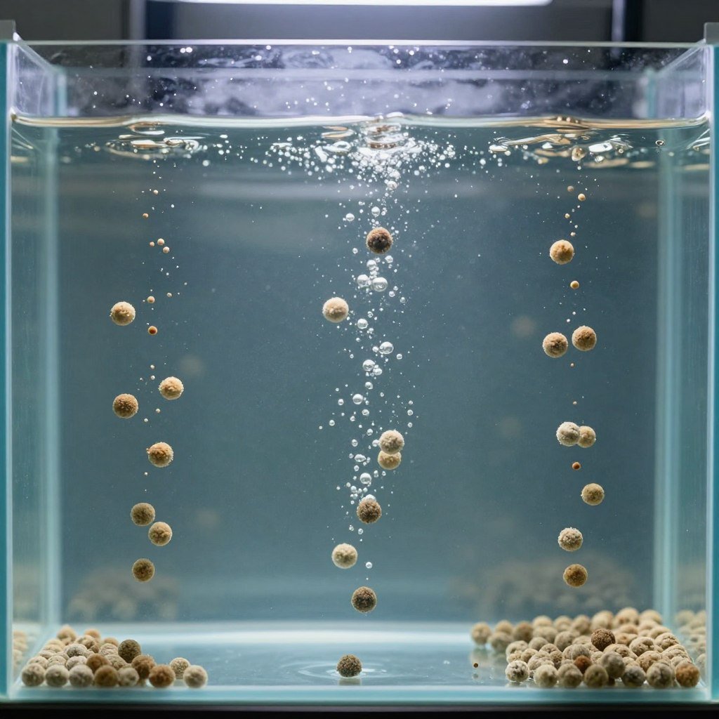 Slow sinking aqua feed pellets for mid-water feeding fish