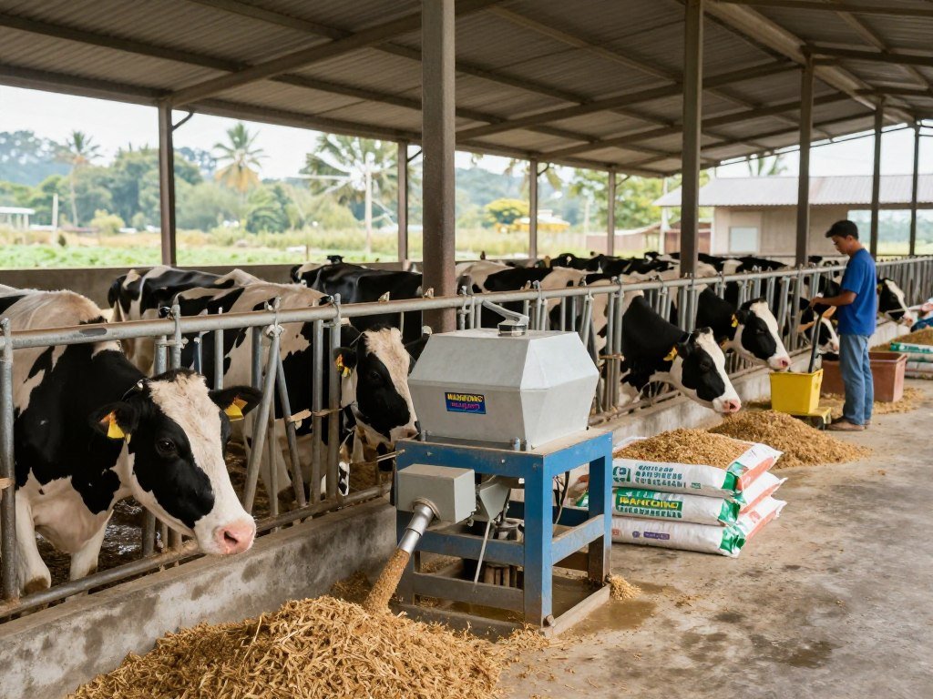 Small dairy farm in Philippines with MAIKONG pellet machine