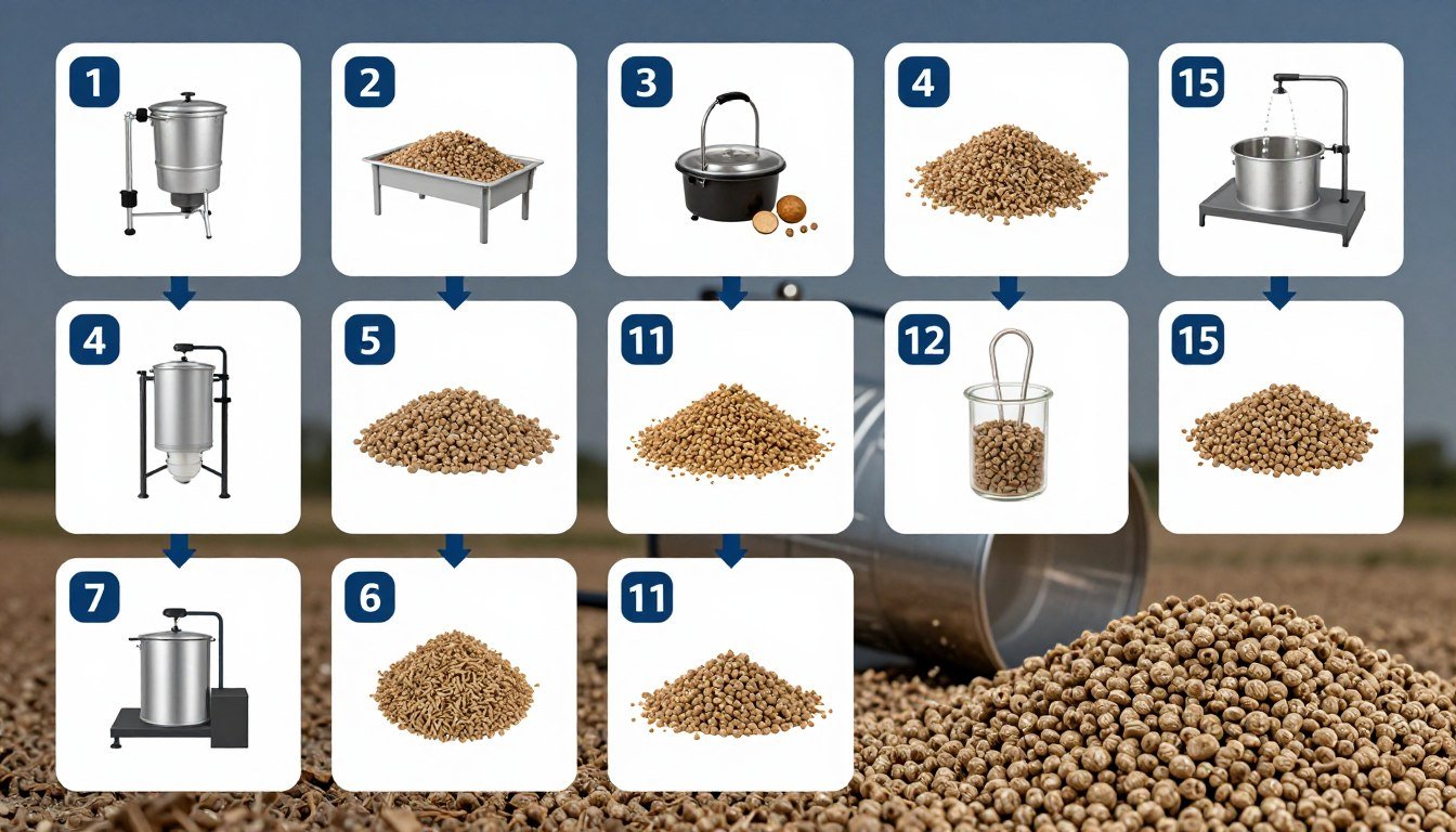 Step-by-step cattle feed pellet production process flow diagram