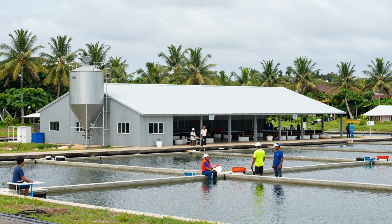 Successful Philippine aquaculture farm with modern feed mill