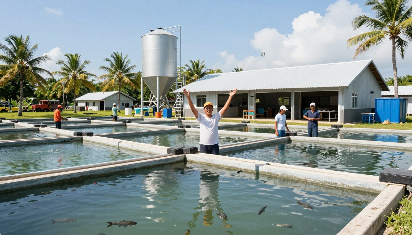 Successful Philippine fish farm with modern feed production facility