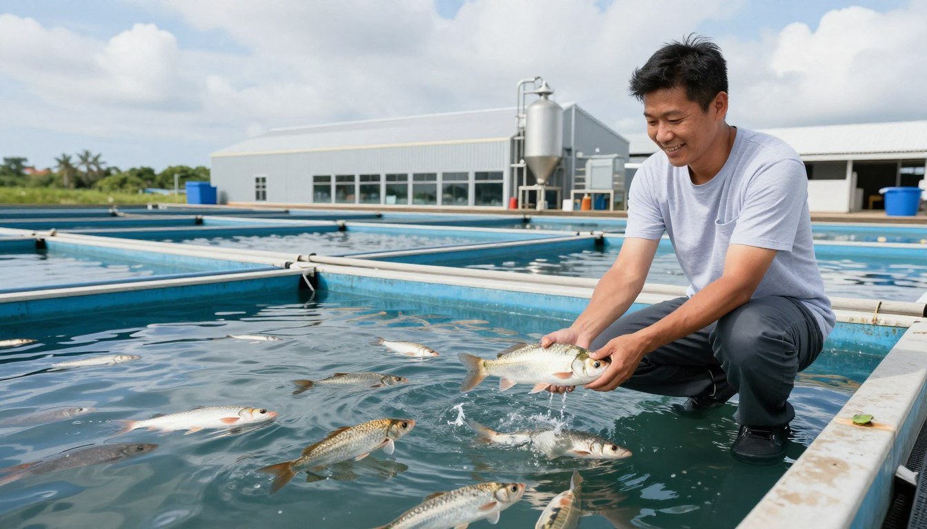 Successful fish farm with quality feed production