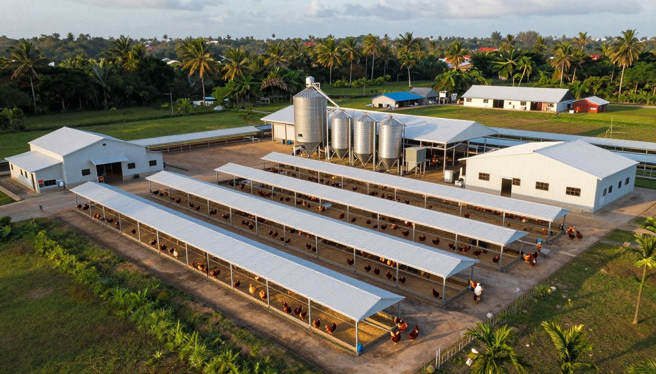 Successful modern poultry farm with feed mill Successful modern poultry farm with feed mill