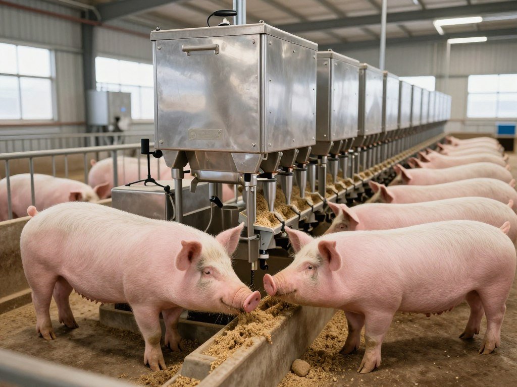 Swine feeding from automated pellet feed dispensers
