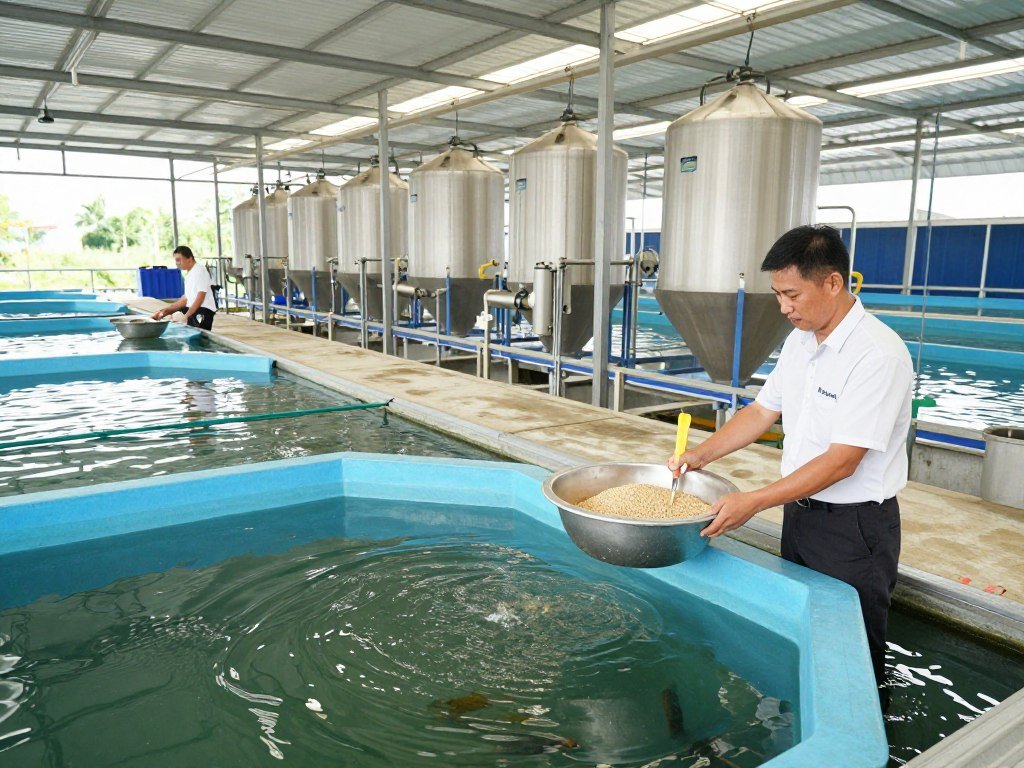 Tilapia farm in Vietnam with MAIKONG production line