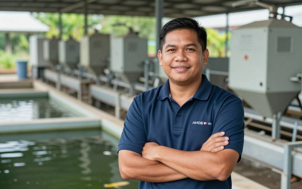 Tilapia farm manager with feed production line
