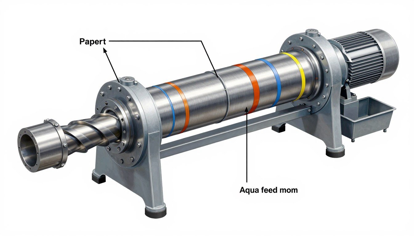 Twin-screw extruder for floating aqua feed production